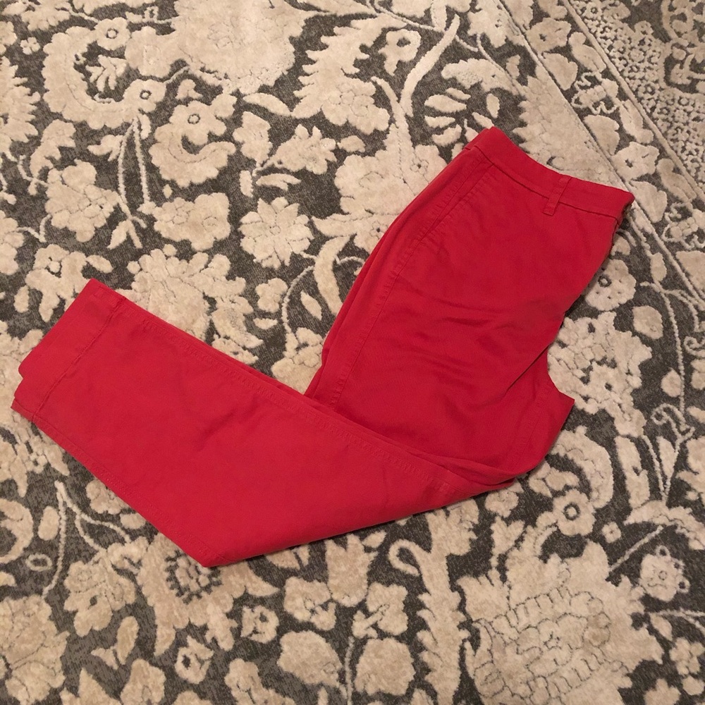 J CREW coral, high rise, girlfriend crop chino